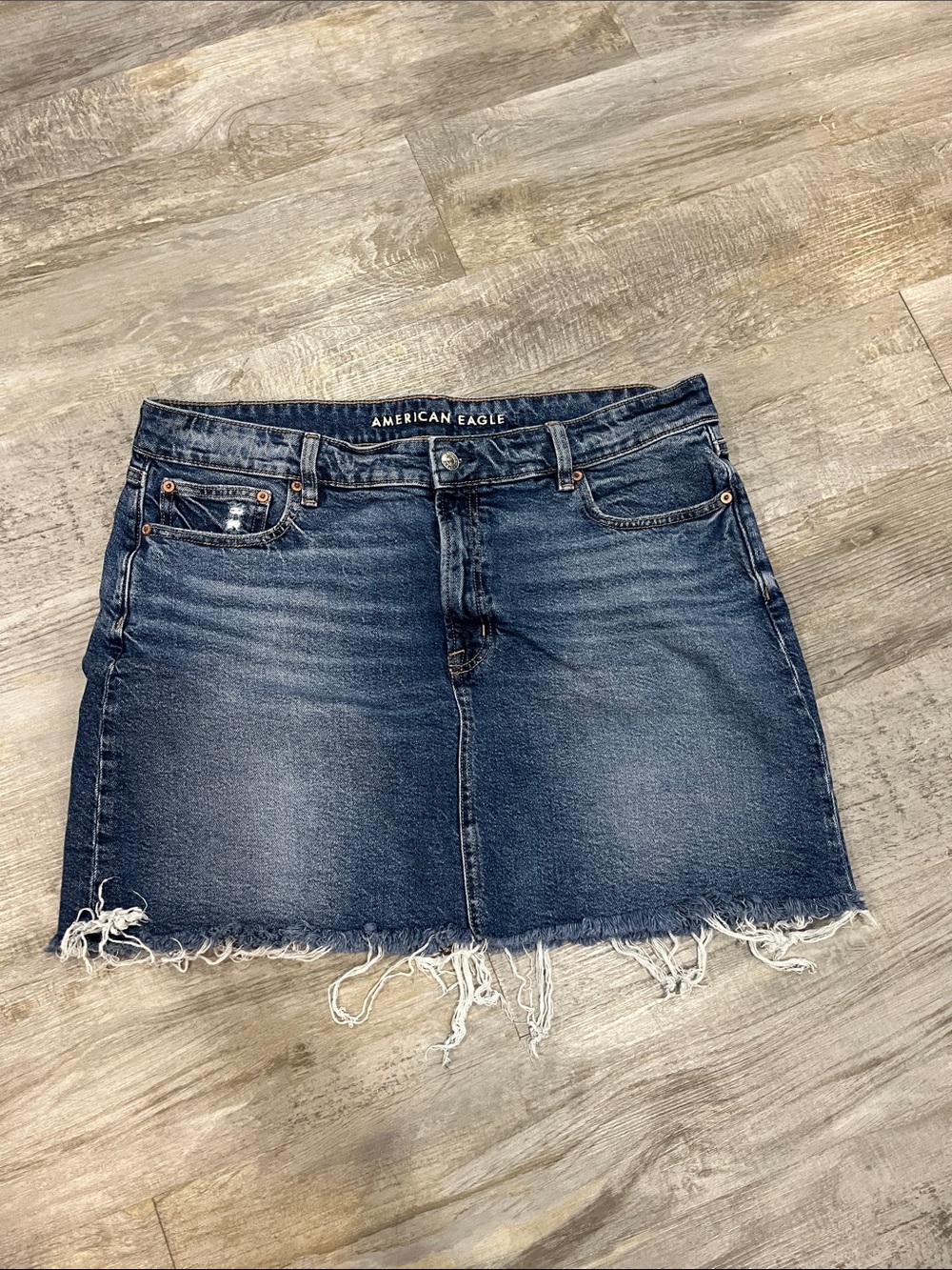 American Eagle Outfitters Blue Frayed Hem Denim Mini Skirt